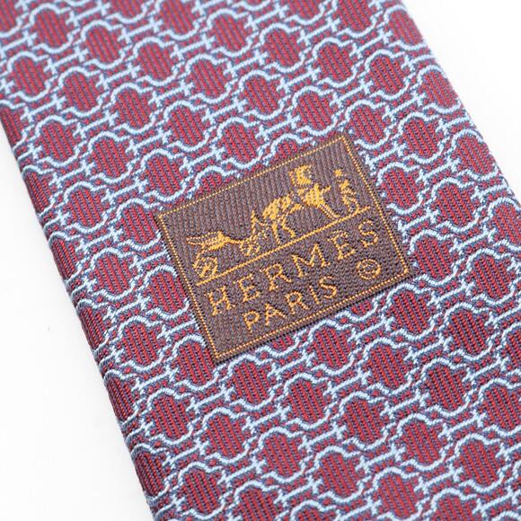 Hermes Hermès silk tie for men in burgundy and blue.